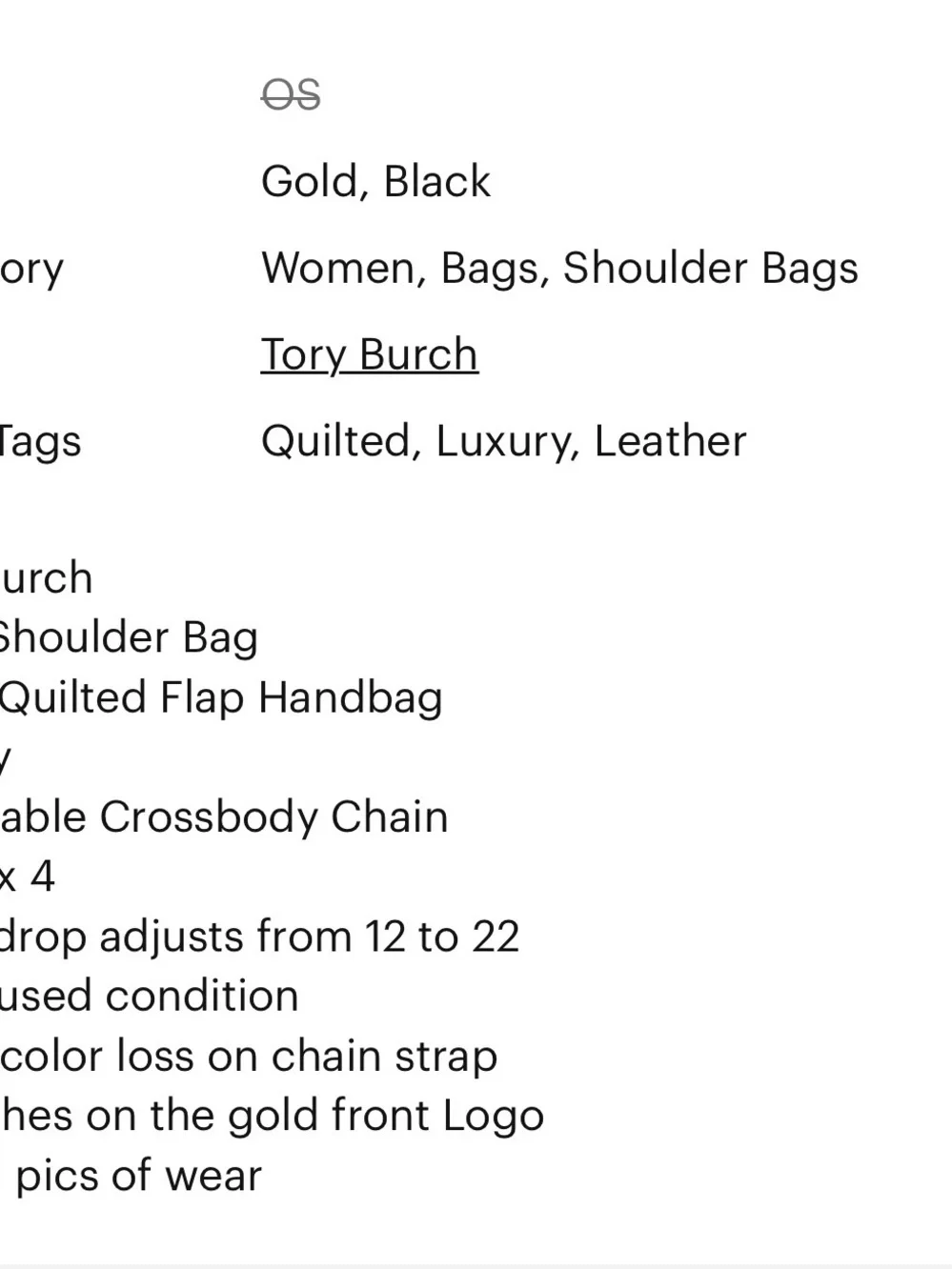 Tory Burch Black Quilted Leather Shoulder Bag with Gold Chain